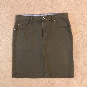 Vintage Izod Denim Skirt Moss Olive Green Size 8 Stretch Cotton Knee Length y2k